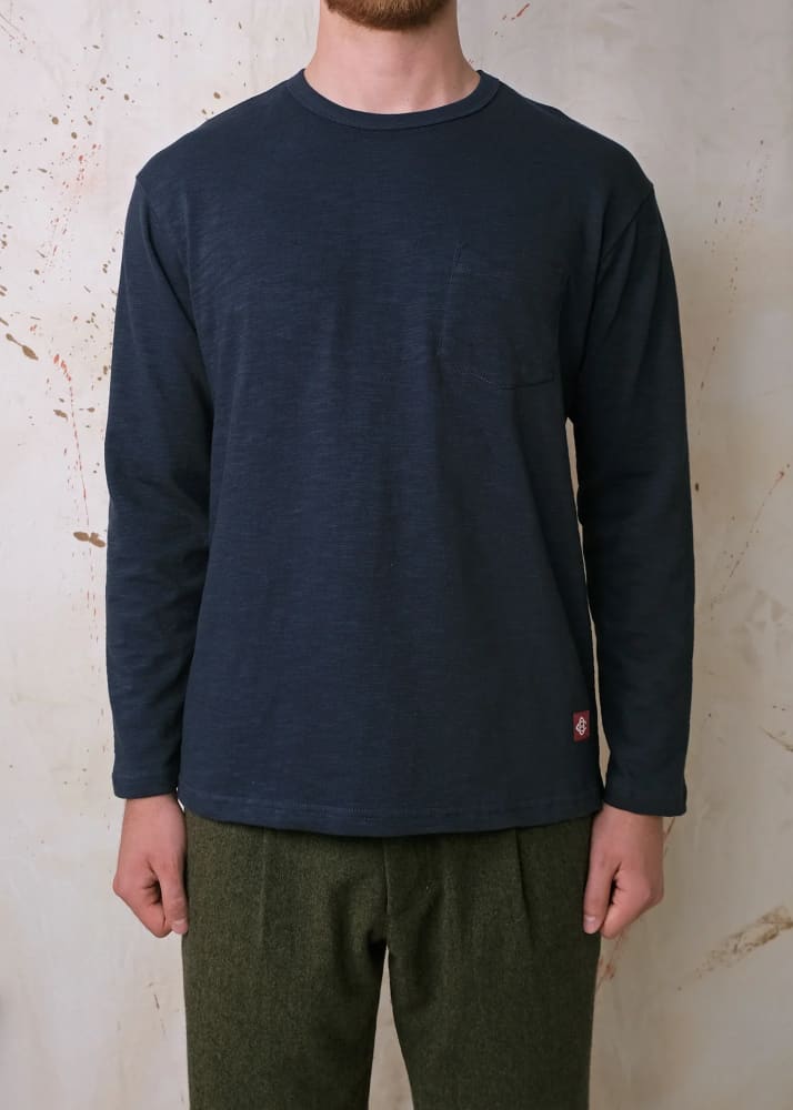 Outclass- Double Slub L/S Pocket T-Shirt in Navy - Tees &