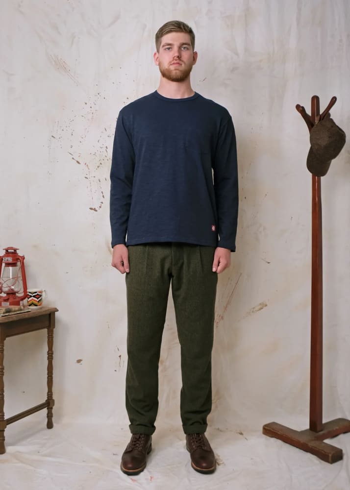 Outclass- Double Slub L/S Pocket T-Shirt in Navy - Tees &