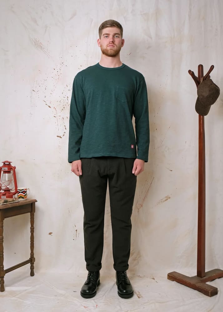 Outclass- Double Slub L/S Pocket T-Shirt in Spruce - Tees &