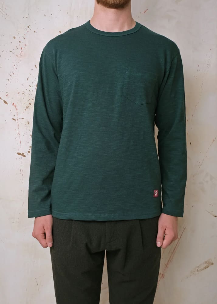 Outclass- Double Slub L/S Pocket T-Shirt in Spruce - Tees &