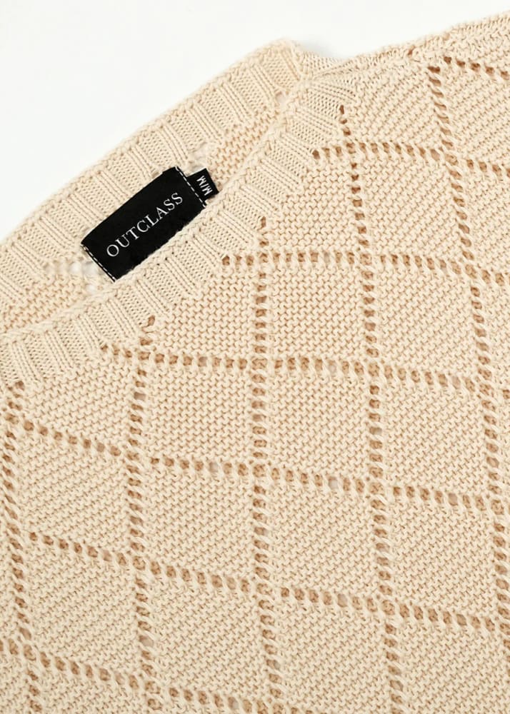 Outclass - Ecru Crochet Crewneck Sweater - sweater