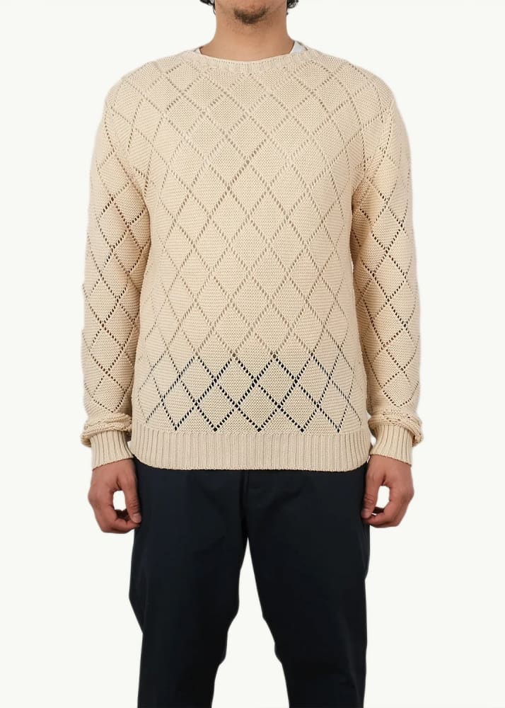 Outclass - Ecru Crochet Crewneck Sweater - sweater
