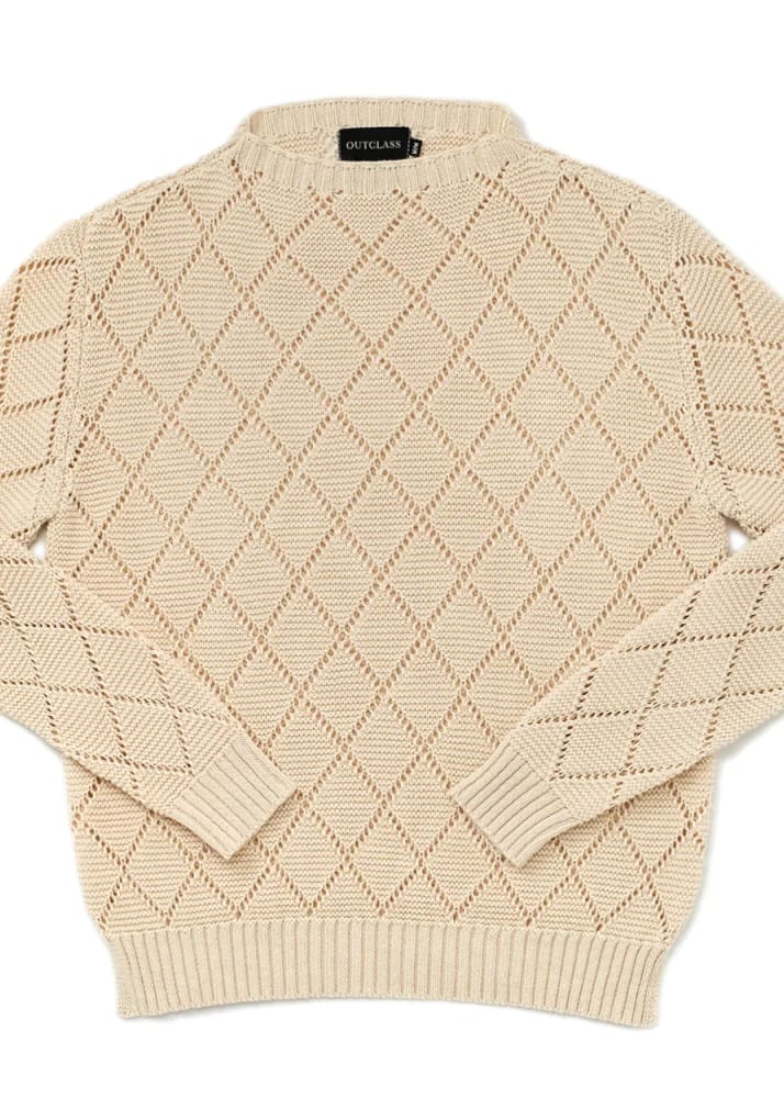 Outclass - Ecru Crochet Crewneck Sweater - M - sweater