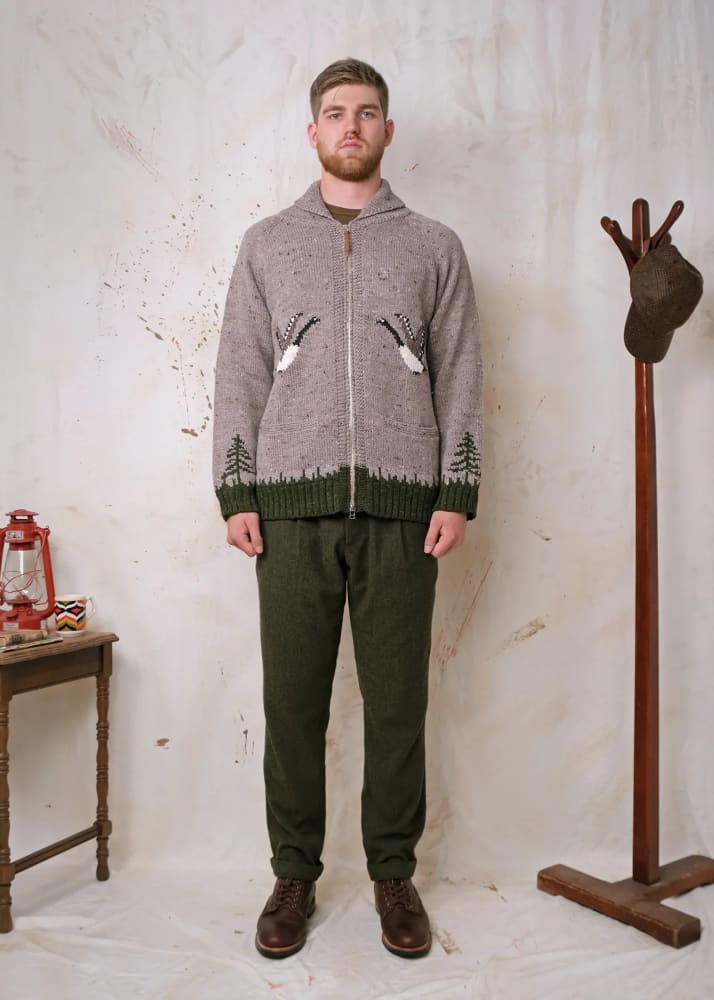 Outclass- Goose Motif Zip Cardigan - Sweater & Knitwear