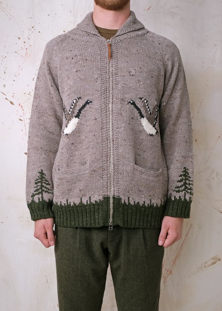 Outclass- Goose Motif Zip Cardigan - Sweater & Knitwear