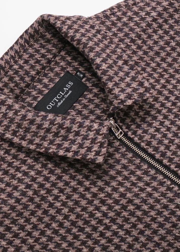 Outclass- Houndstooth Walnut Zip Overshirt - OUTERWEAR