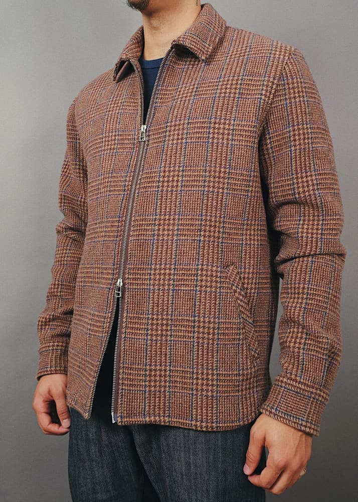 Outclass- Houndstooth Wool Zip Overshirt - OUTERWEAR