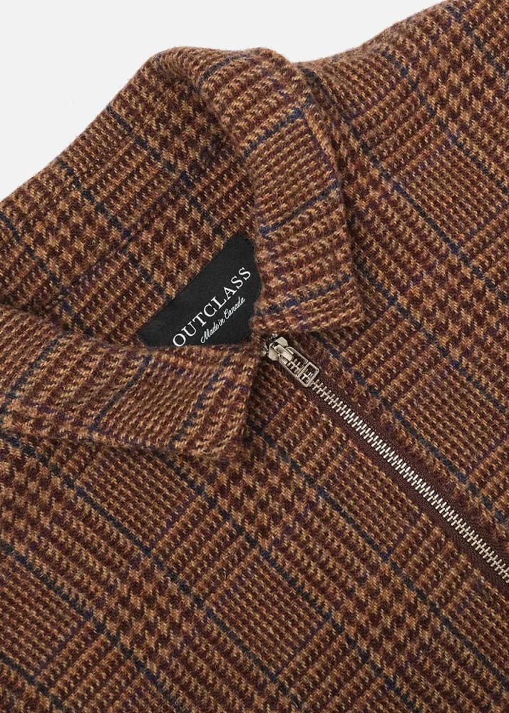 Outclass- Houndstooth Wool Zip Overshirt - OUTERWEAR