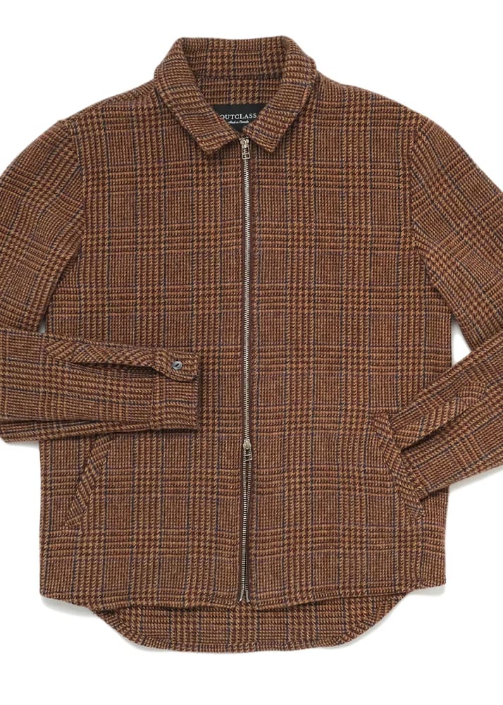 Outclass- Houndstooth Wool Zip Overshirt - OUTERWEAR