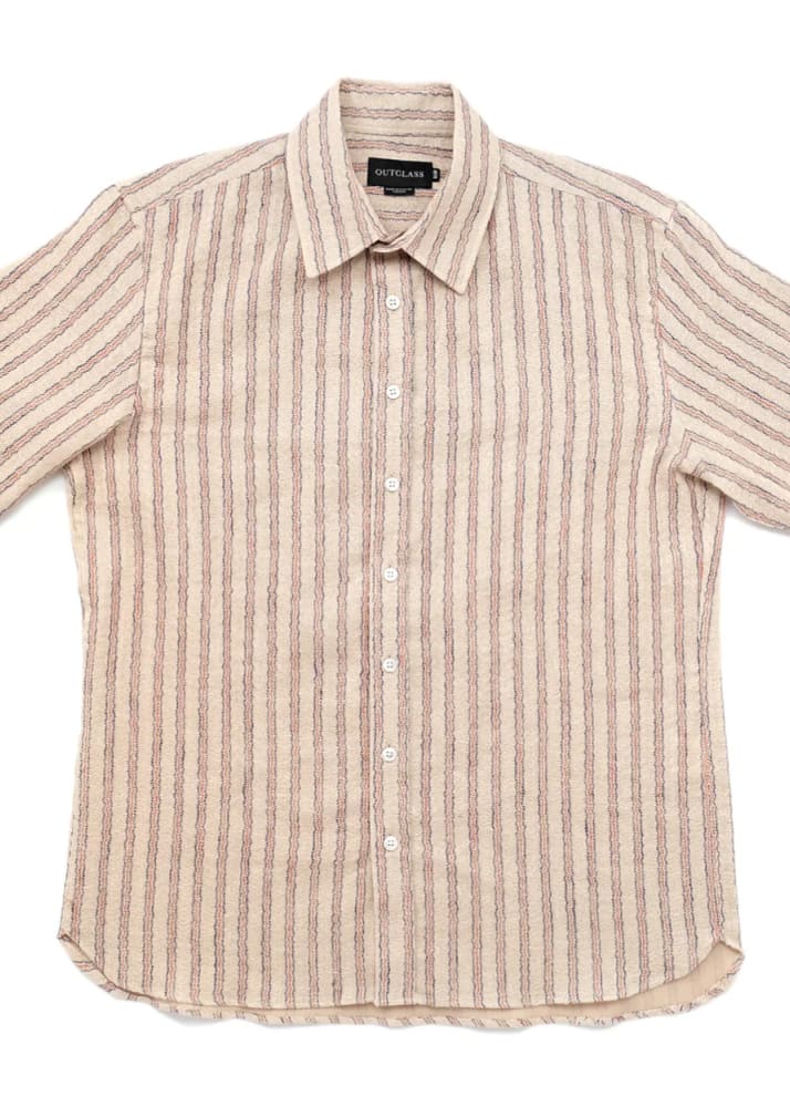 Outclass- Linen Gauze Wiggly Stripe Easy Shirt - Button