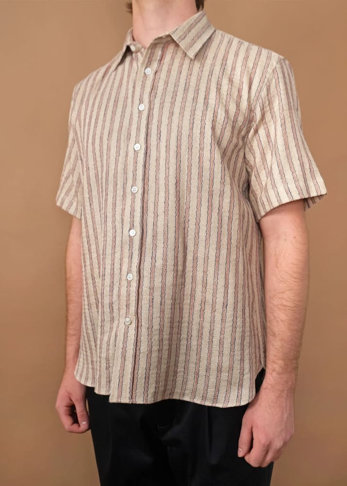 Outclass- Linen Gauze Wiggly Stripe Easy Shirt - Button