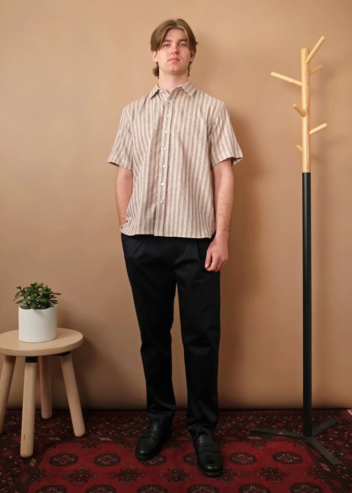 Outclass- Linen Gauze Wiggly Stripe Easy Shirt - Button