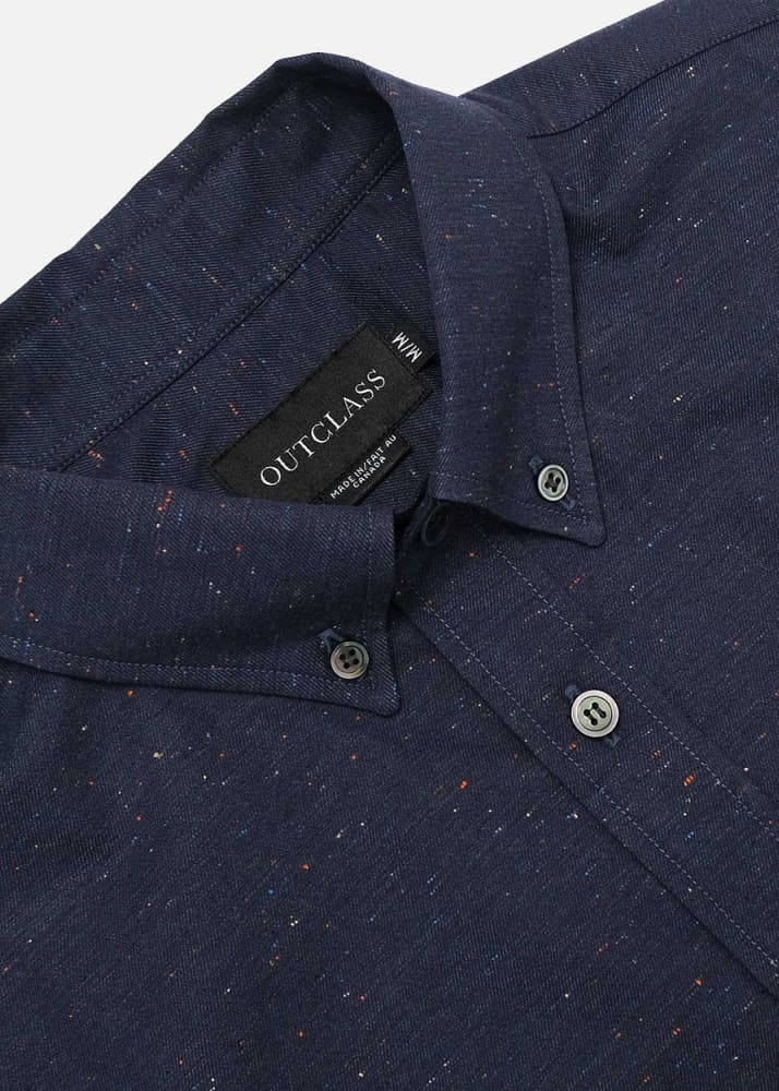 Outclass- Navy Fleck Shirt - Button Shirting