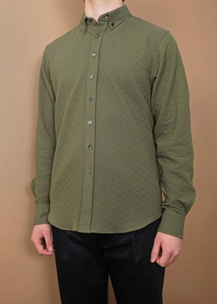 Outclass- Olive Quilted Long Sleeve Classic Shirt - Button