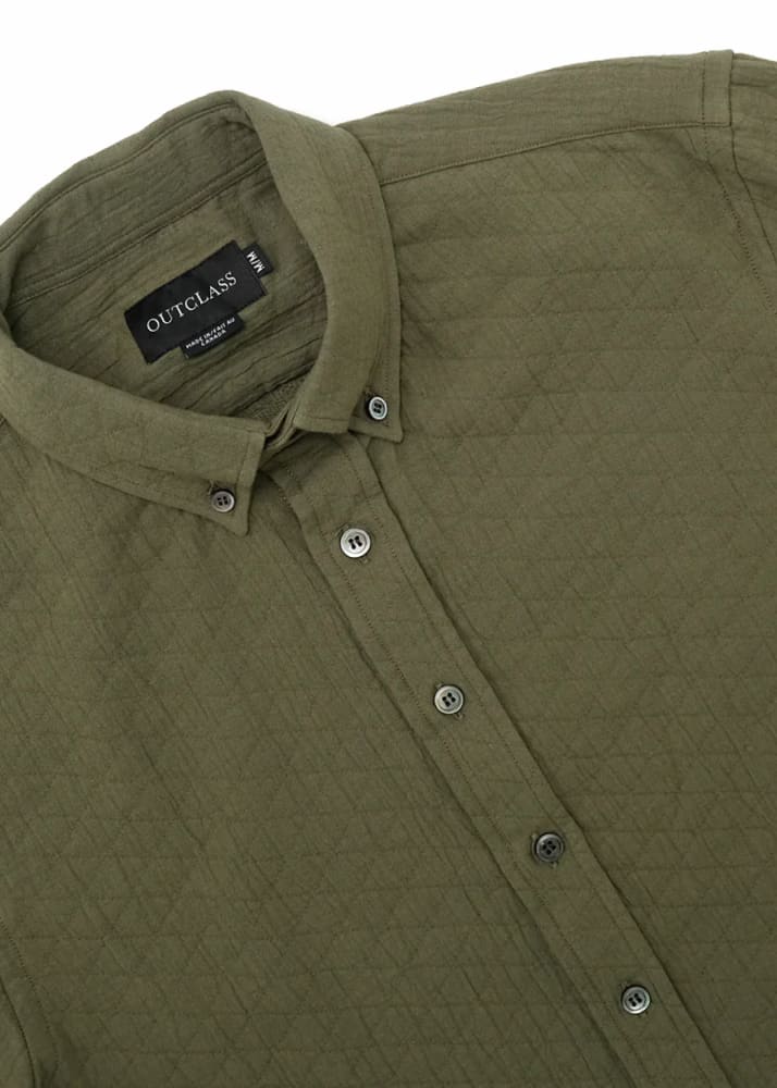 Outclass- Olive Quilted Long Sleeve Classic Shirt - Button