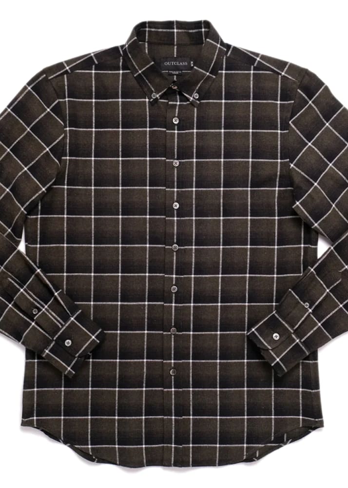 Outclass- Olive Shadow Plaid Shirt - button shirting