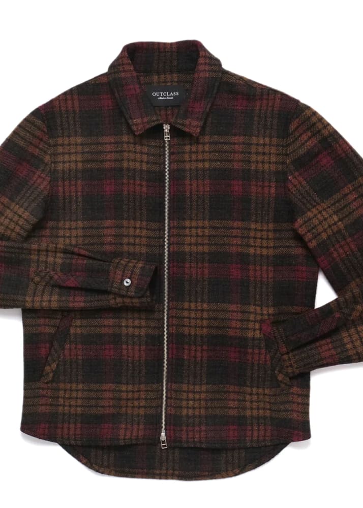 Outclass- Plaid Zip Overshirt - Outerwear