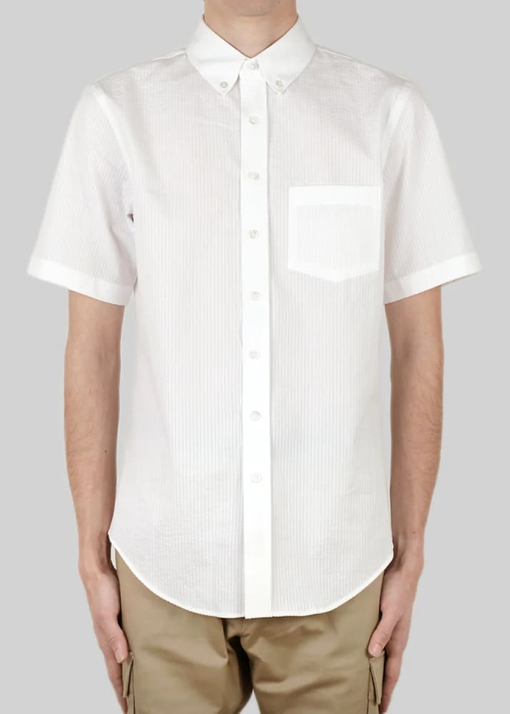 Outclass- Seersucker Short Sleeve Button Down - button