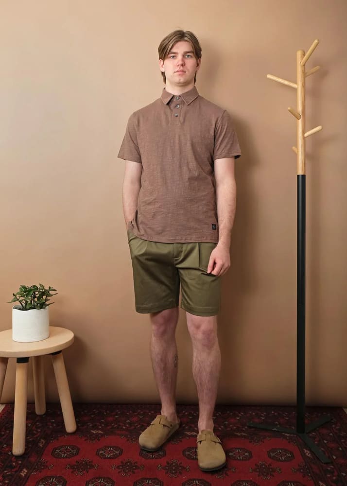 Outclass- Slub Short Sleeve Polo in Mocha
