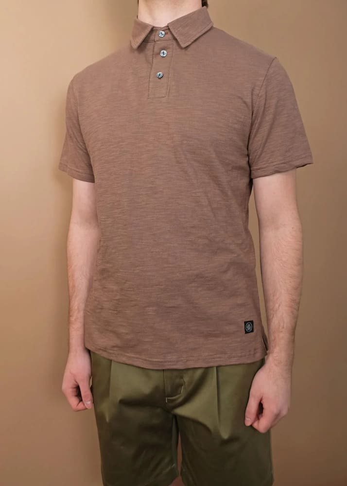 Outclass- Slub Short Sleeve Polo in Mocha