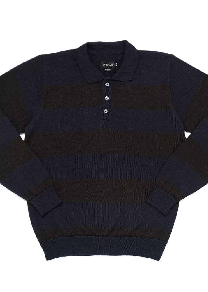 Outclass- Striped Polo Sweater - sweater