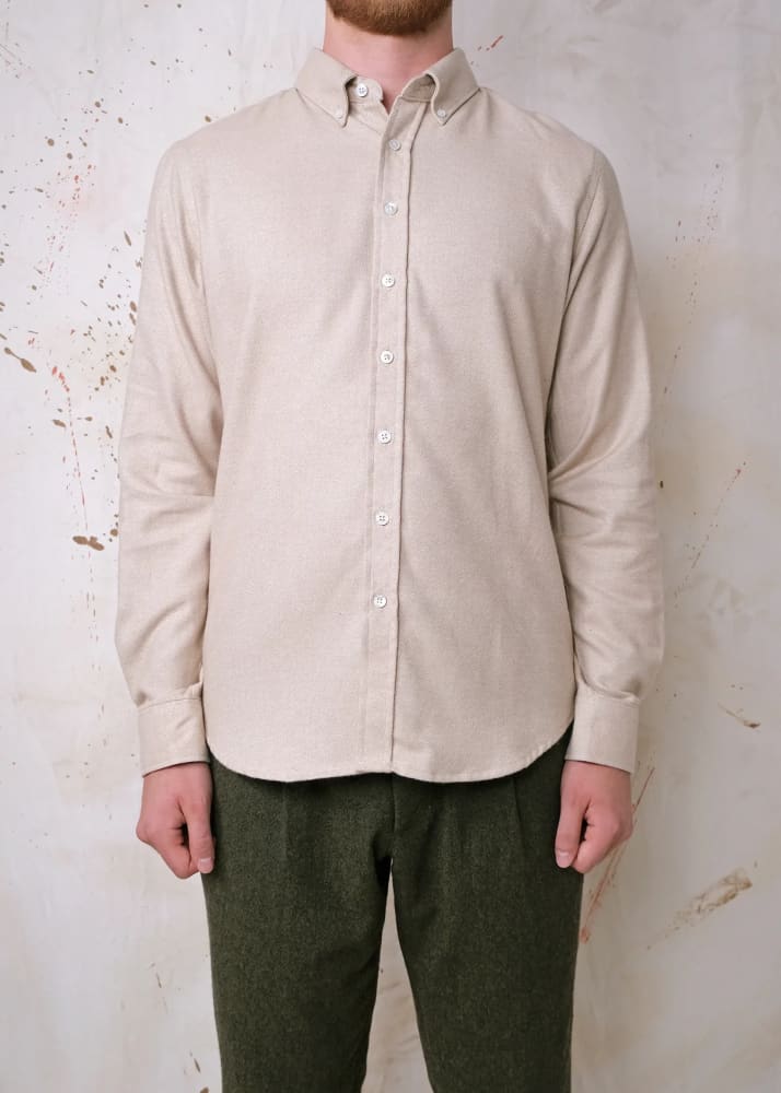 Outclass- Twill Flannel Classic Shirt in Ivory - Button
