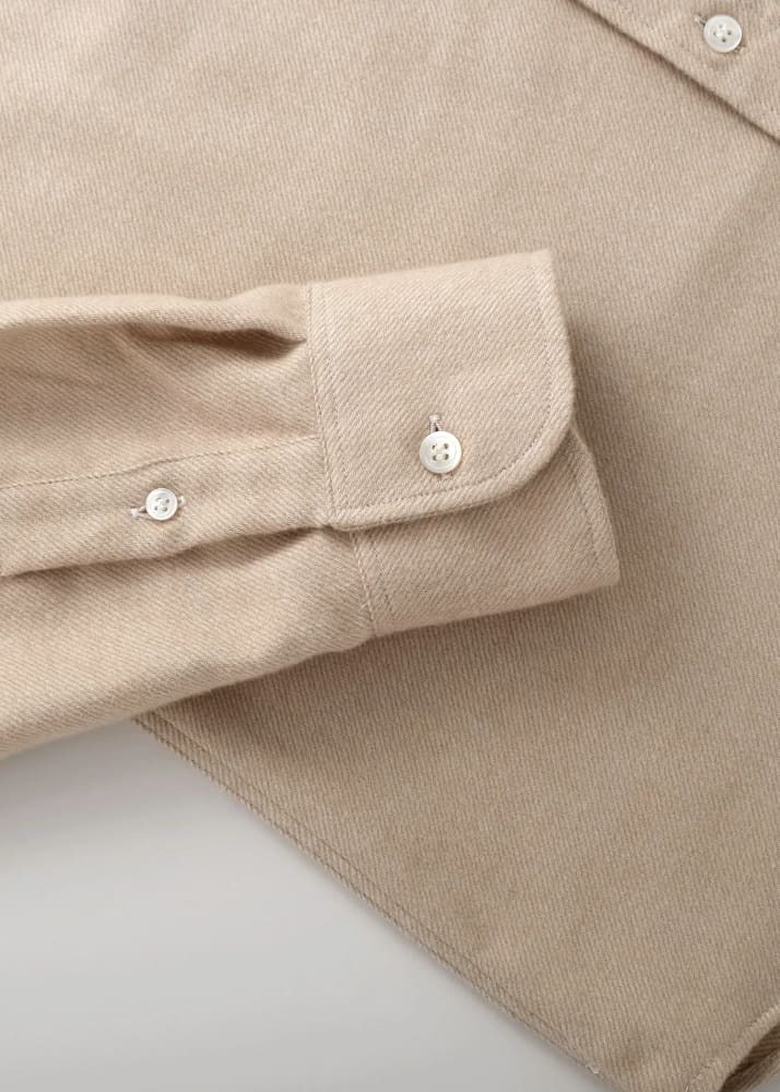 Outclass- Twill Flannel Classic Shirt in Ivory - Button