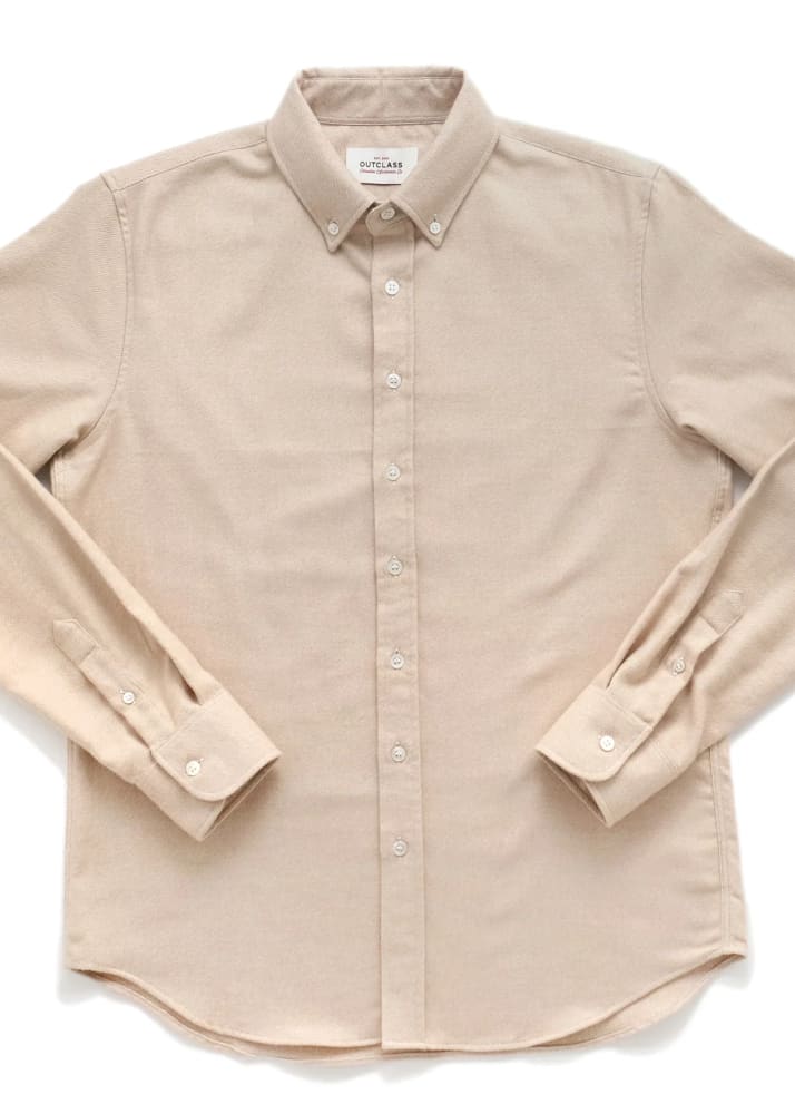 Outclass- Twill Flannel Classic Shirt in Ivory - Button