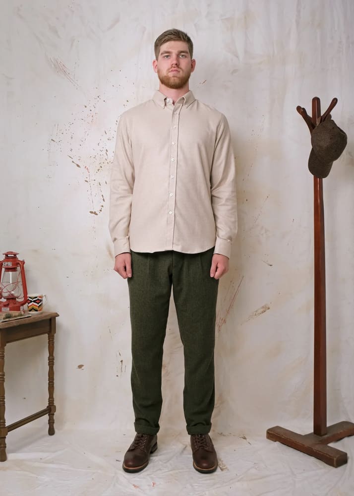 Outclass- Twill Flannel Classic Shirt in Ivory - Button