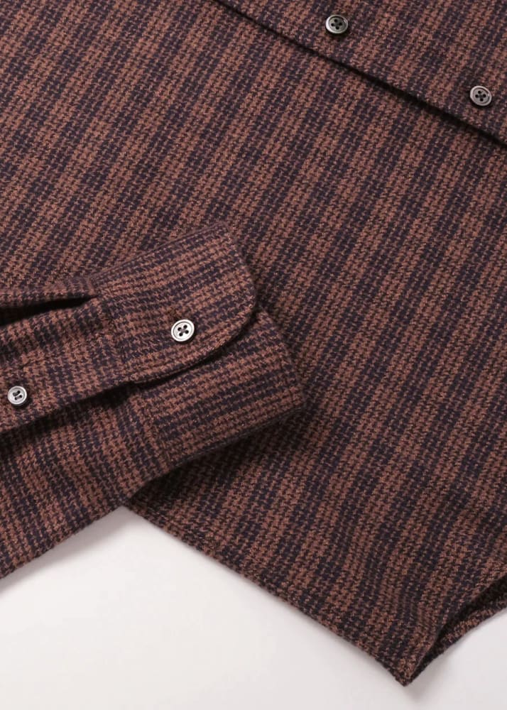 Outclass- Walnut Houndstooth Flannel Shirt - button shirting