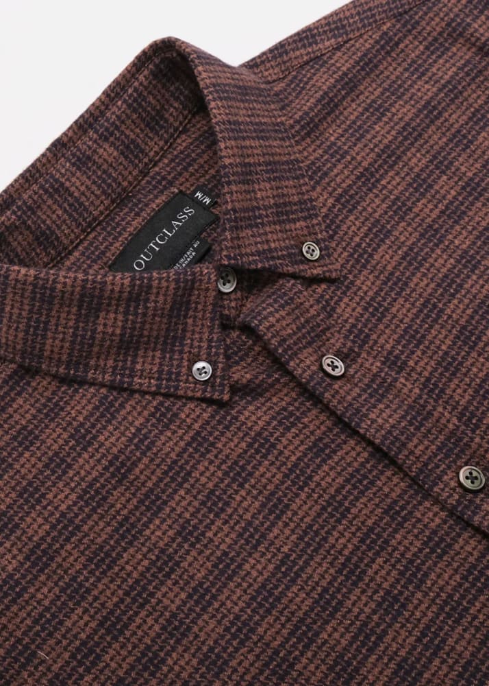 Outclass- Walnut Houndstooth Flannel Shirt - button shirting