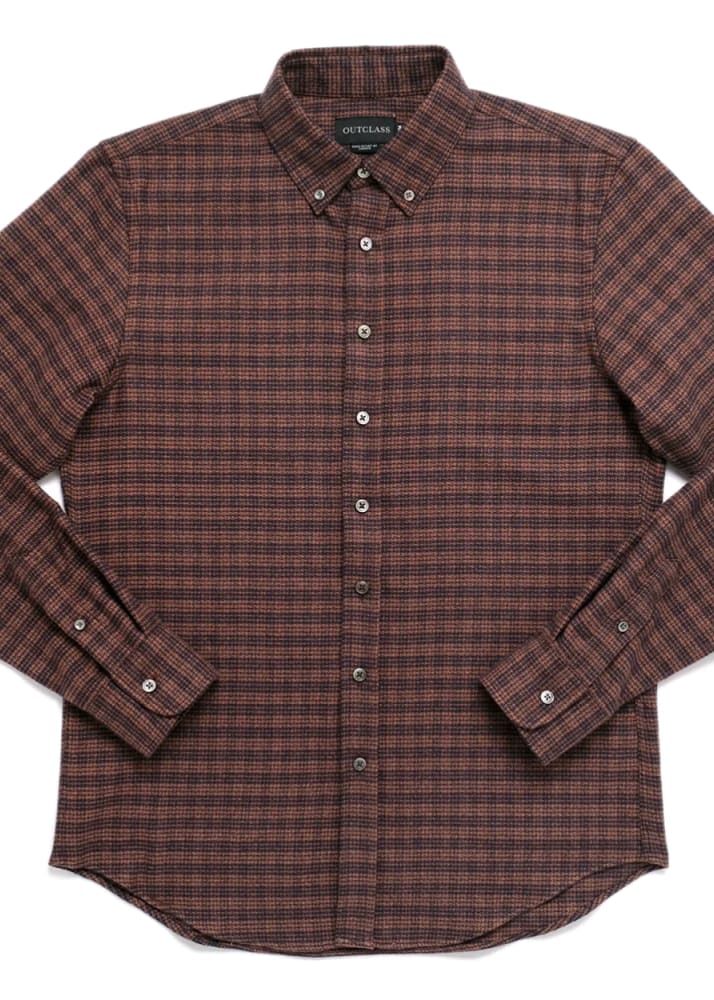 Outclass- Walnut Houndstooth Flannel Shirt - button shirting