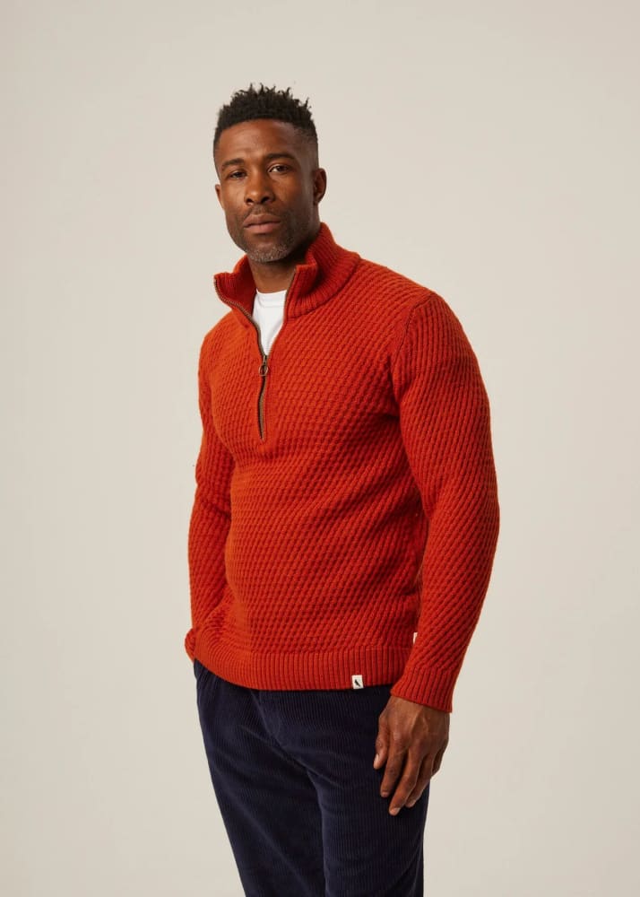 Peregrine - Birchall Quarter Zip Jumper in Orange - Sweater