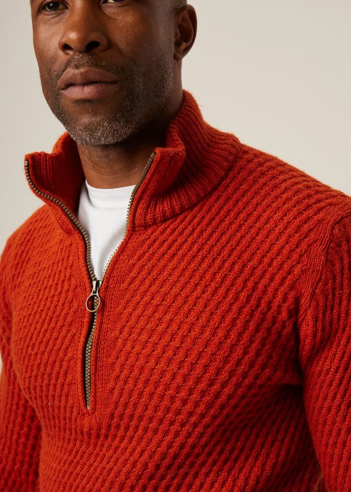 Peregrine - Birchall Quarter Zip Jumper in Orange - Sweater