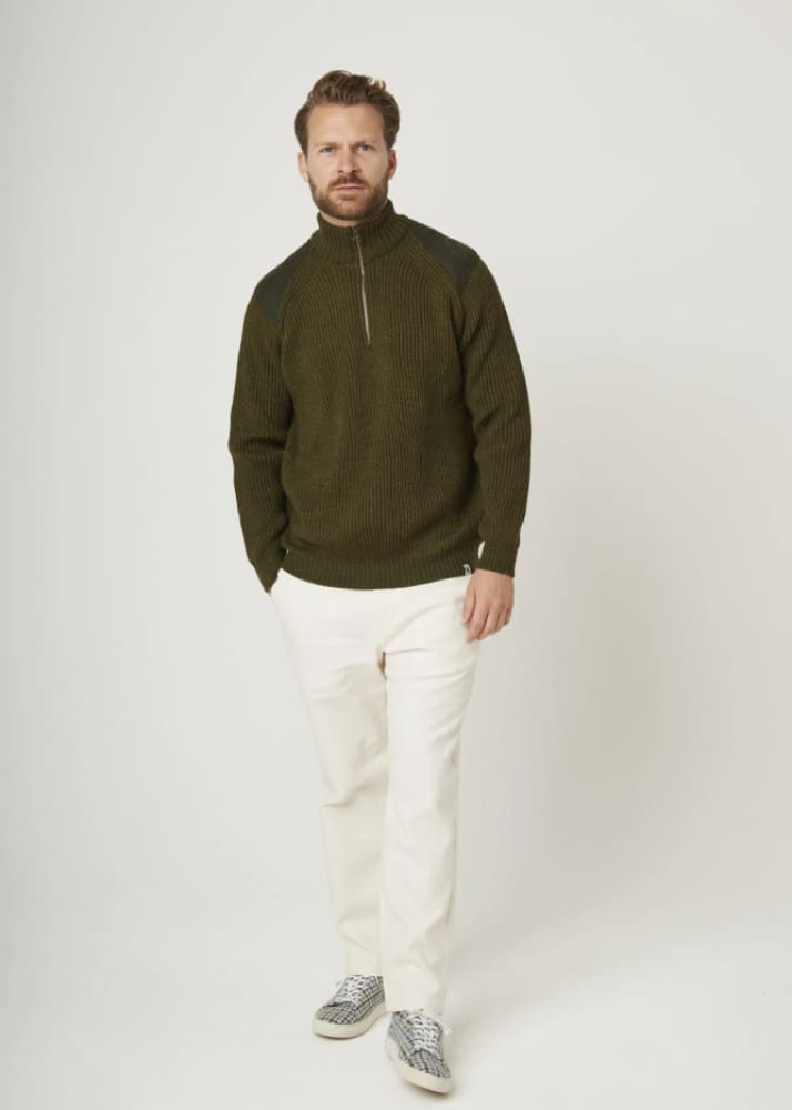 Peregrine - Foxton Quarter Zip Jumper in Olive - sweater