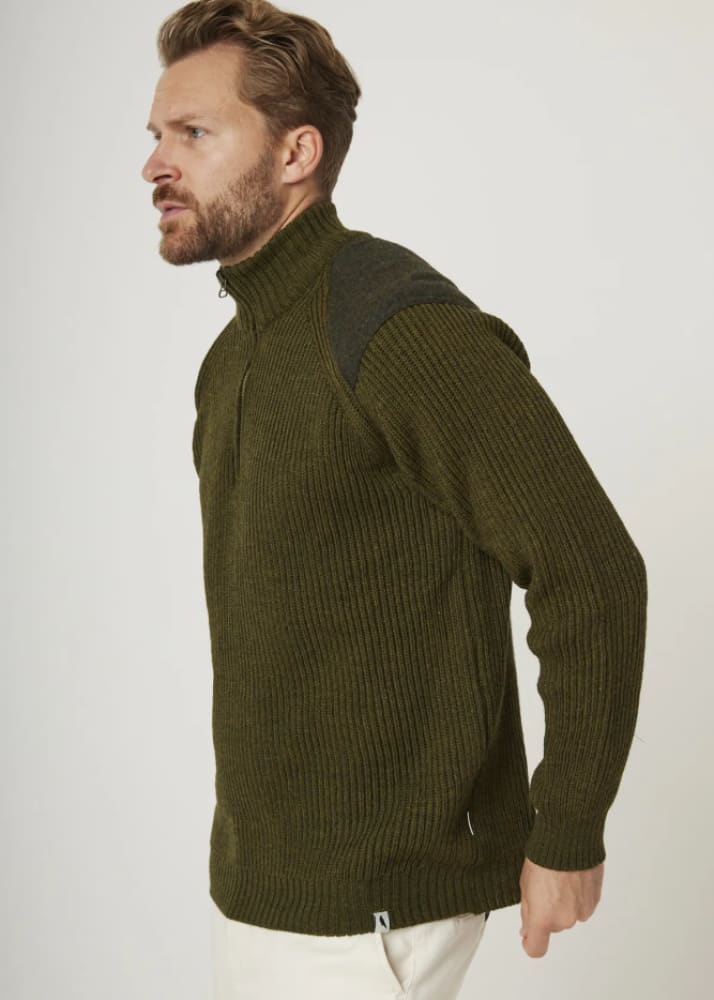 Peregrine - Foxton Quarter Zip Jumper in Olive - sweater