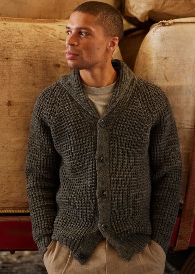 Peregrine- Waffle Shawl Cardigan - sweater