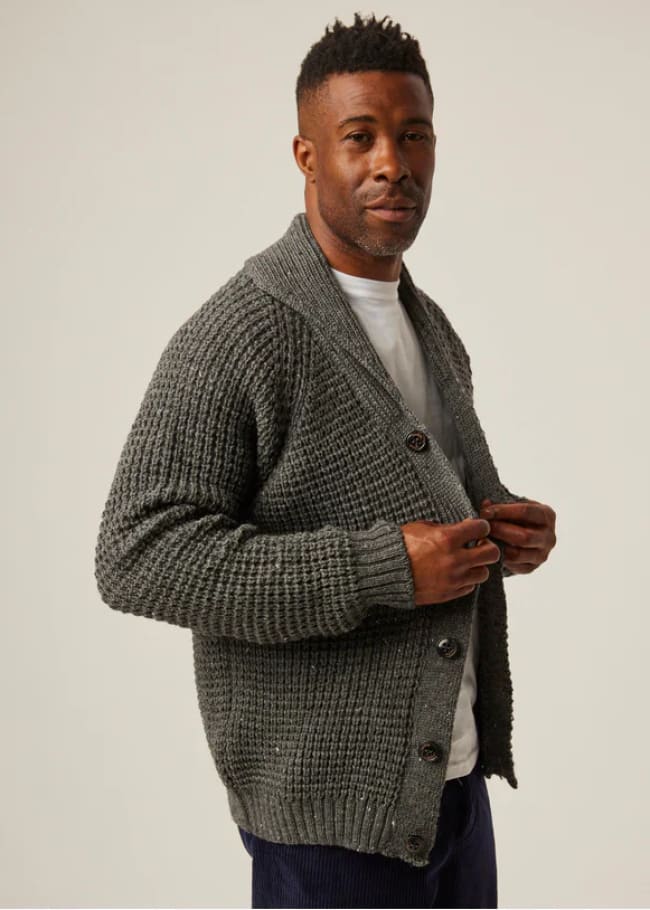 Peregrine- Waffle Shawl Cardigan - sweater