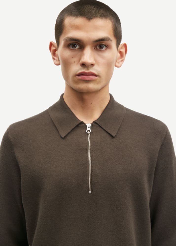 Samsoe Guna Half Zip Sweater in Turkish Coffee & Knitwear