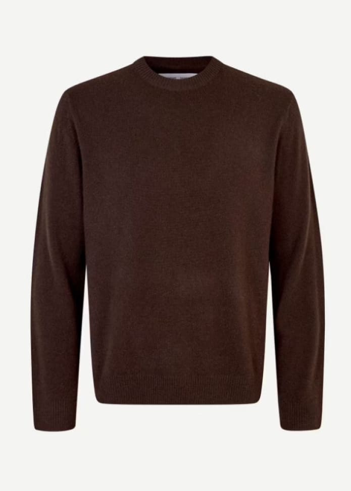 Samsoe- Nobis Crew Neck Cashmere Sweater in Chocolate Torte