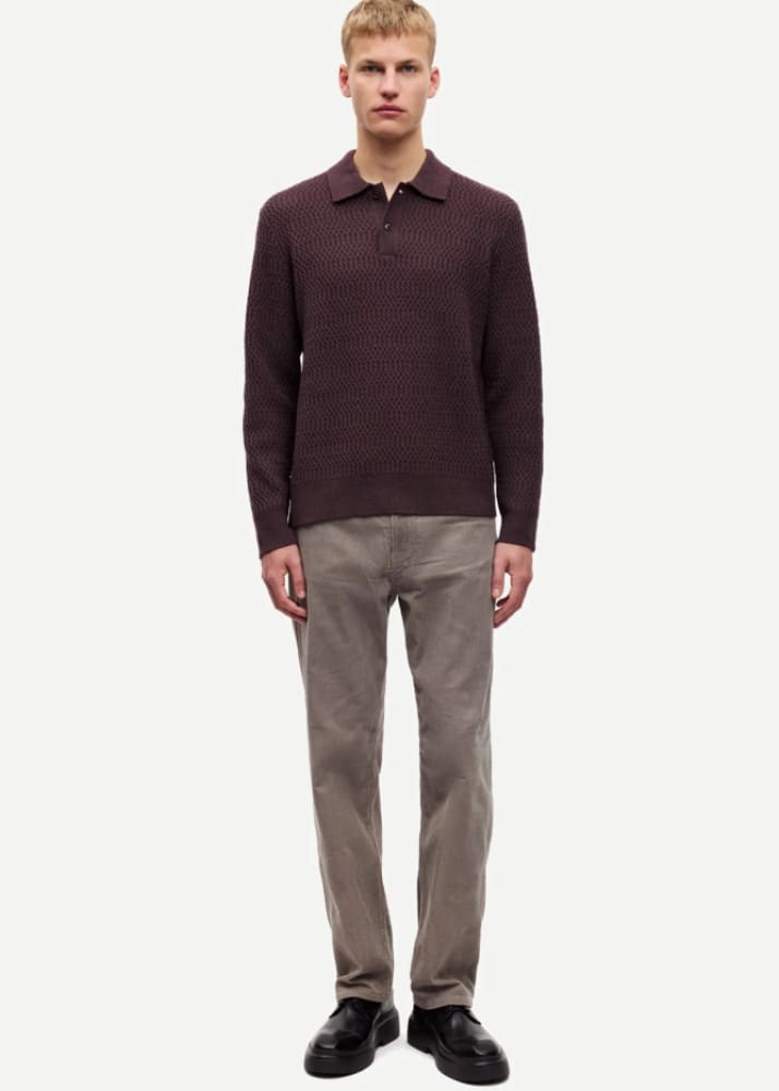 Samsoe- Sacaiden Polo Sweater in Raisin - & Knitwear