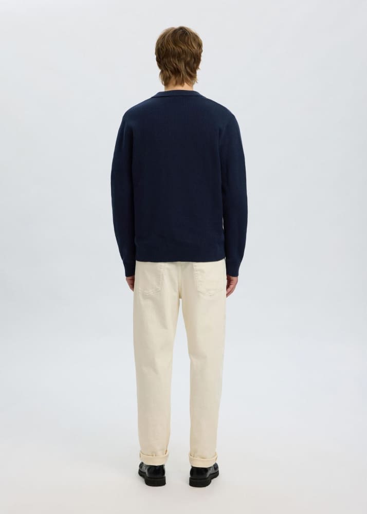 SELECTED- Dane Long Sleeve Structured Polo Shirt in Sky