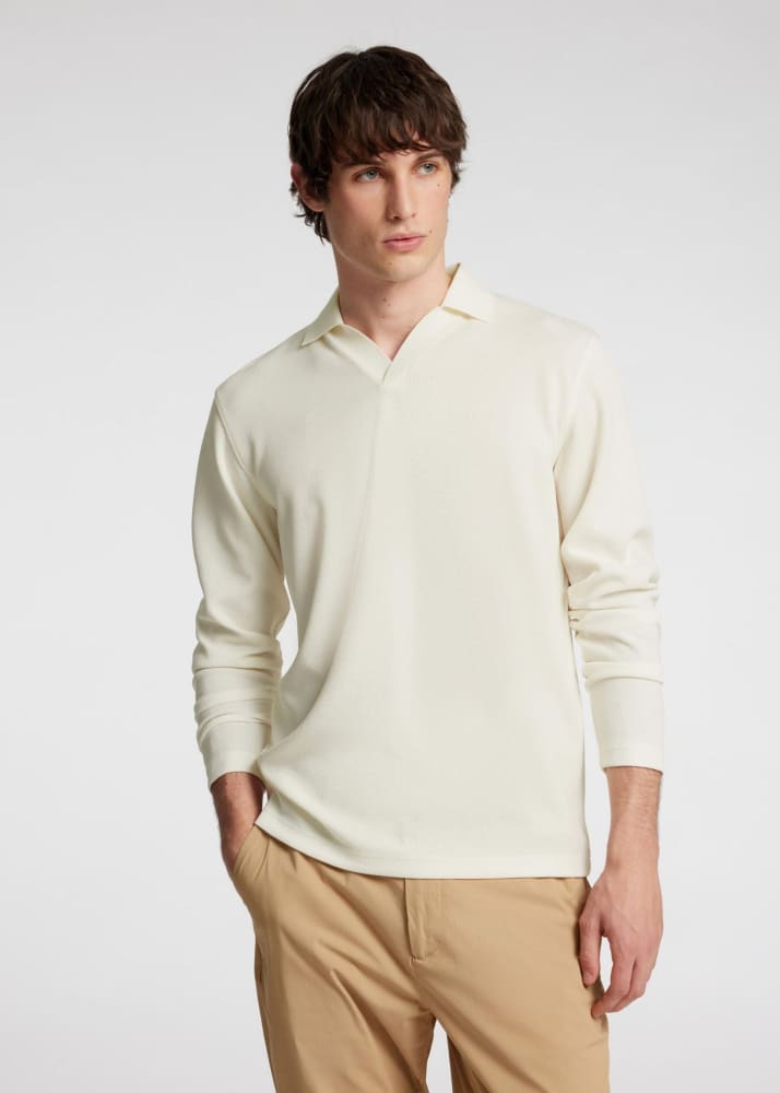 SELECTED - Knitted Polo in Egret