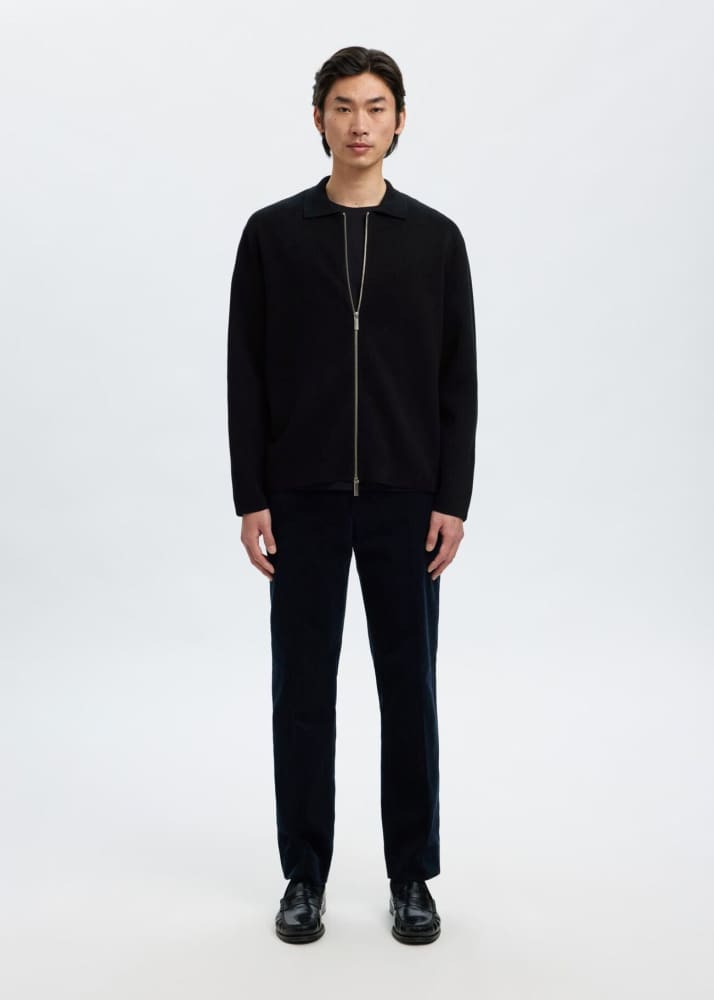 SELECTED- Mike Zip-Front Cardigan in Black - Sweater &