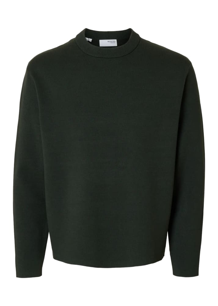 SELECTED- Teller Relaxed Crew Neck Pullover in Deep Forest