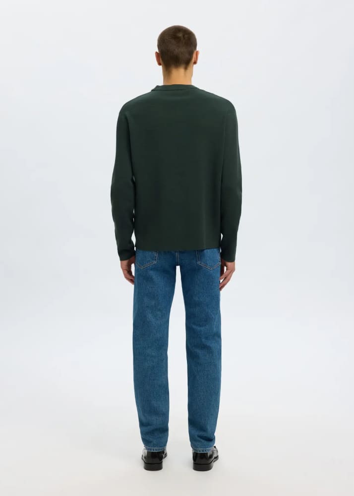 SELECTED- Teller Relaxed Crew Neck Pullover in Deep Forest