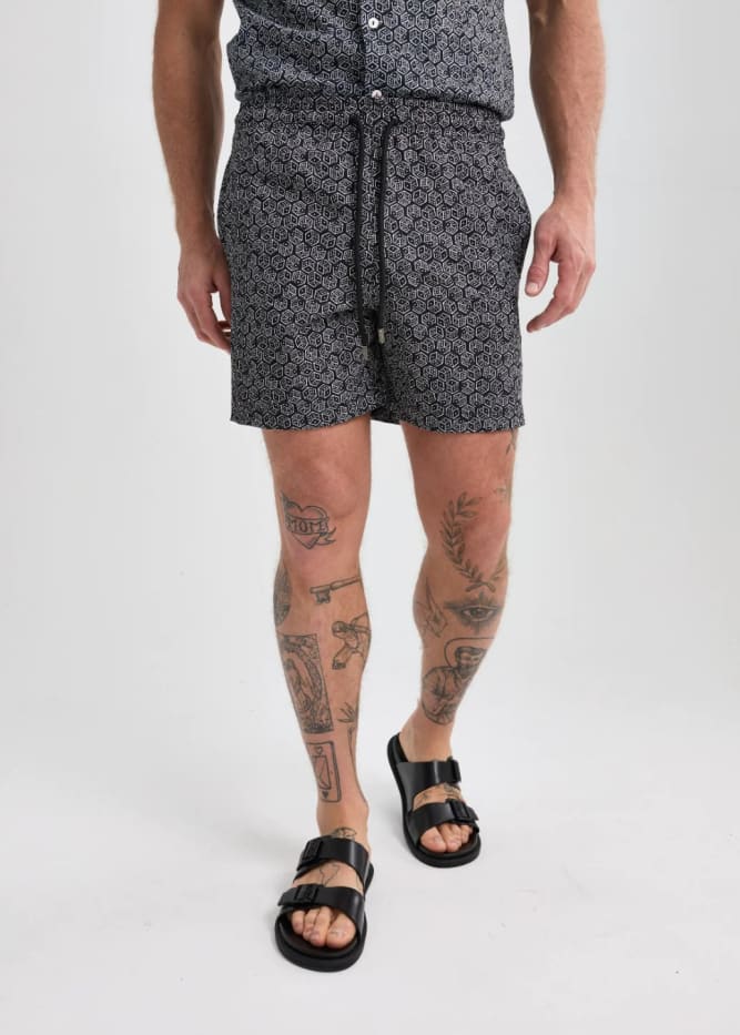 Stone Rose - Black Dice Swim Shorts - XL