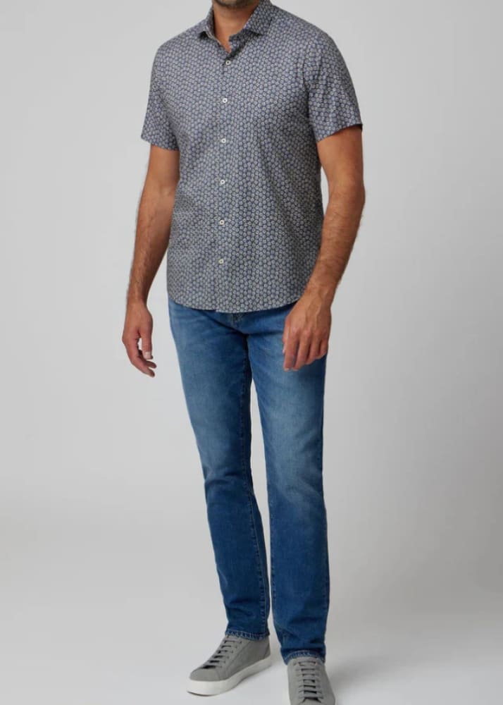 Stone Rose - Daisies Short Sleeve Shirt in Navy - Button