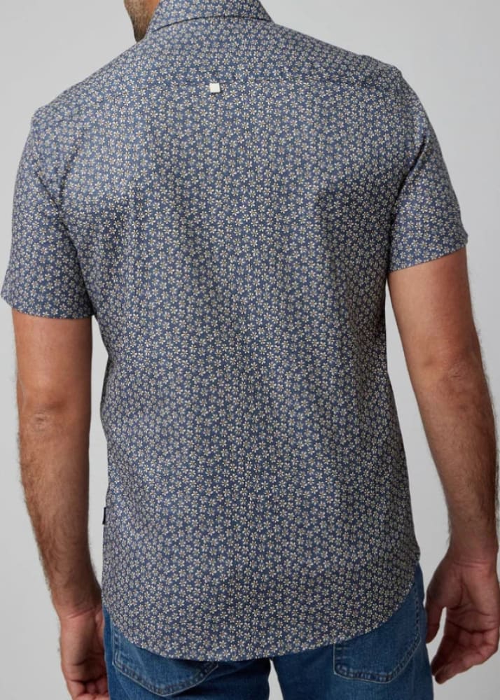 Stone Rose - Daisies Short Sleeve Shirt in Navy - Button