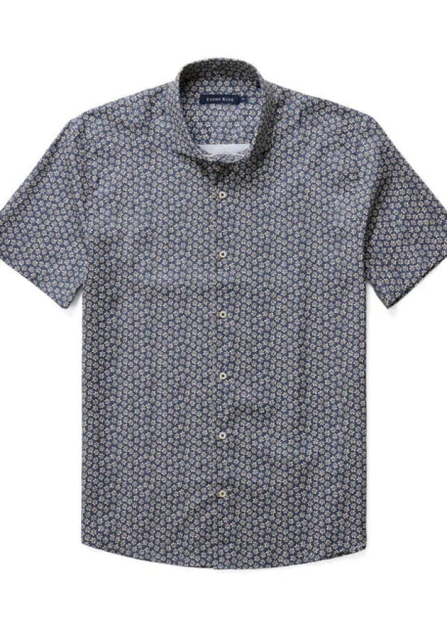 Stone Rose - Daisies Short Sleeve Shirt in Navy - Button